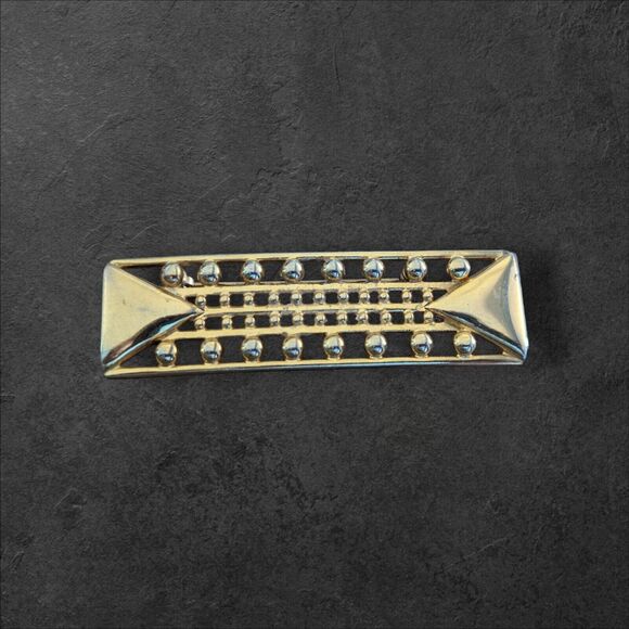 Vintage Gold Tone Double Triangles w/Balls Bar Necktie Lapel Hat Pin 3" Long - Picture 1 of 6